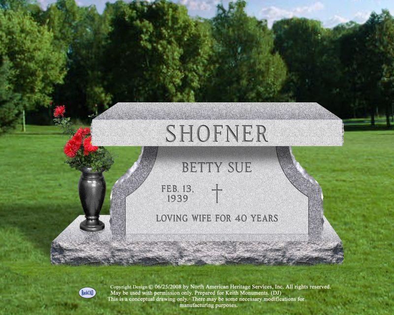 Shofner Gray Bench Memorial with Vase