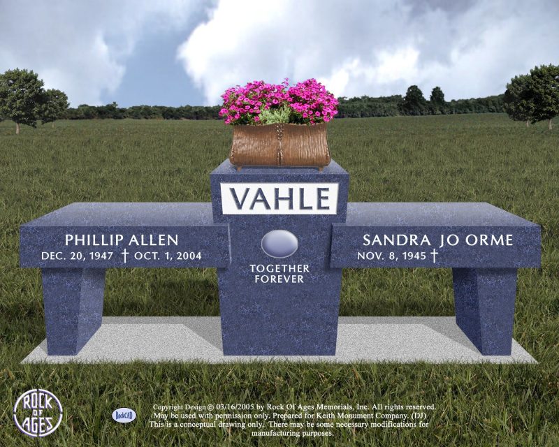 Vahle Tombstone Bench Memorial with Bronze Vase