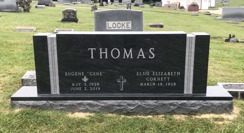 Companion Monuments Thomas Eugene and Cornett Black Variegated Stone