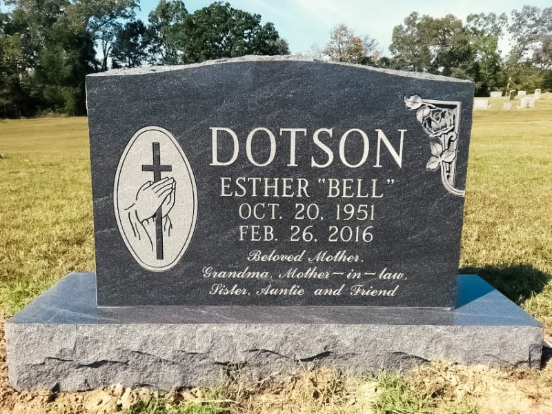 Dotson Black Headstone with Praying Hands Carving