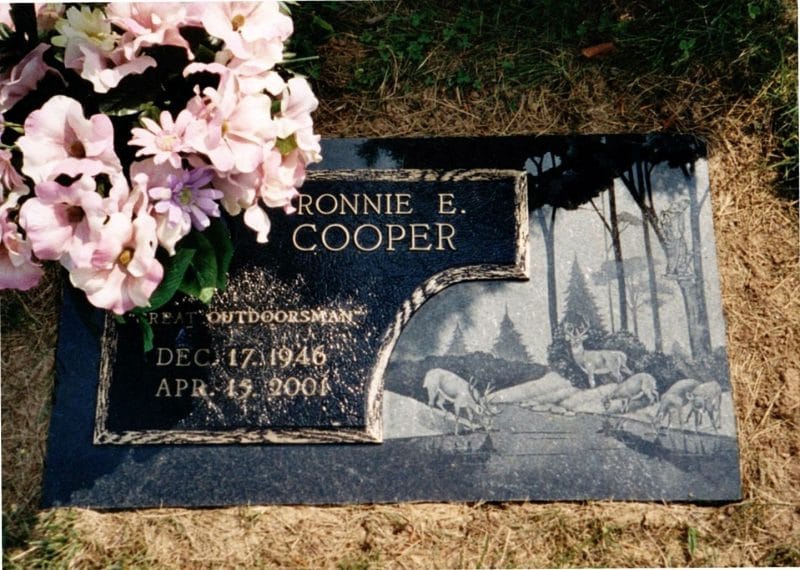 Cooper Bronze Plaque on Black Granite Marker with Deer Scene
