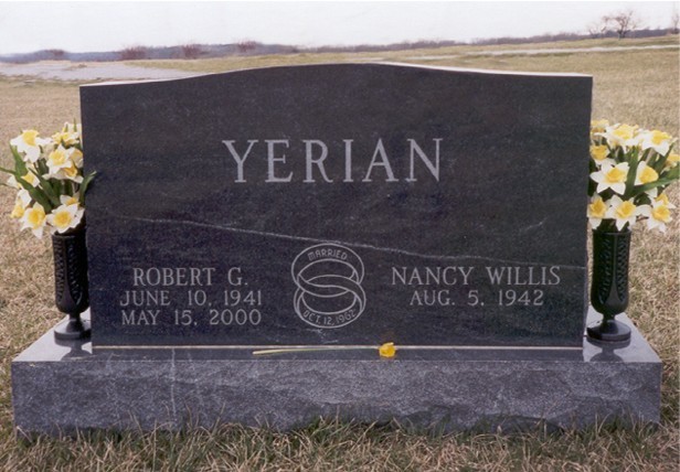 Yerian Black Granite Headstone with Bronze Vases